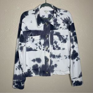 Cato tie dye button down shacket blue white‎